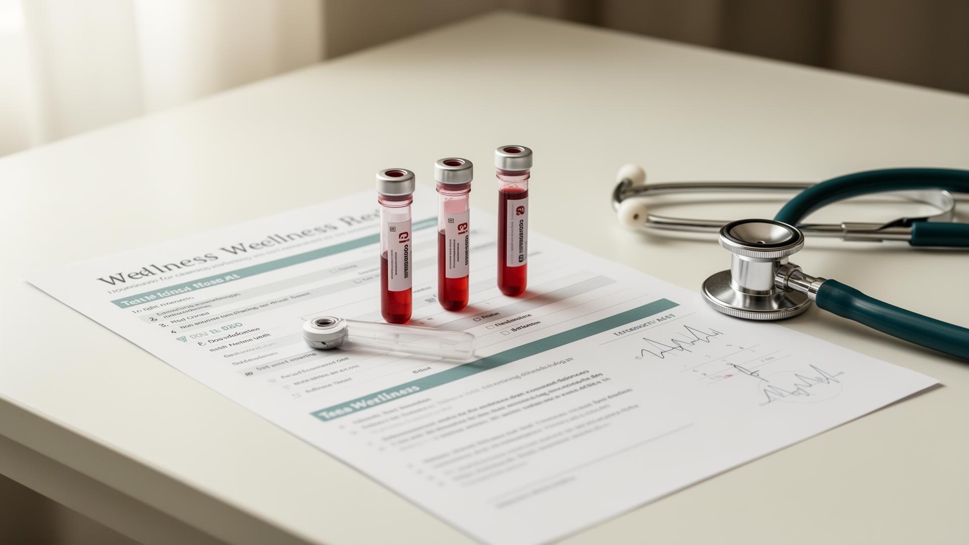 Blood test vials and wellness report